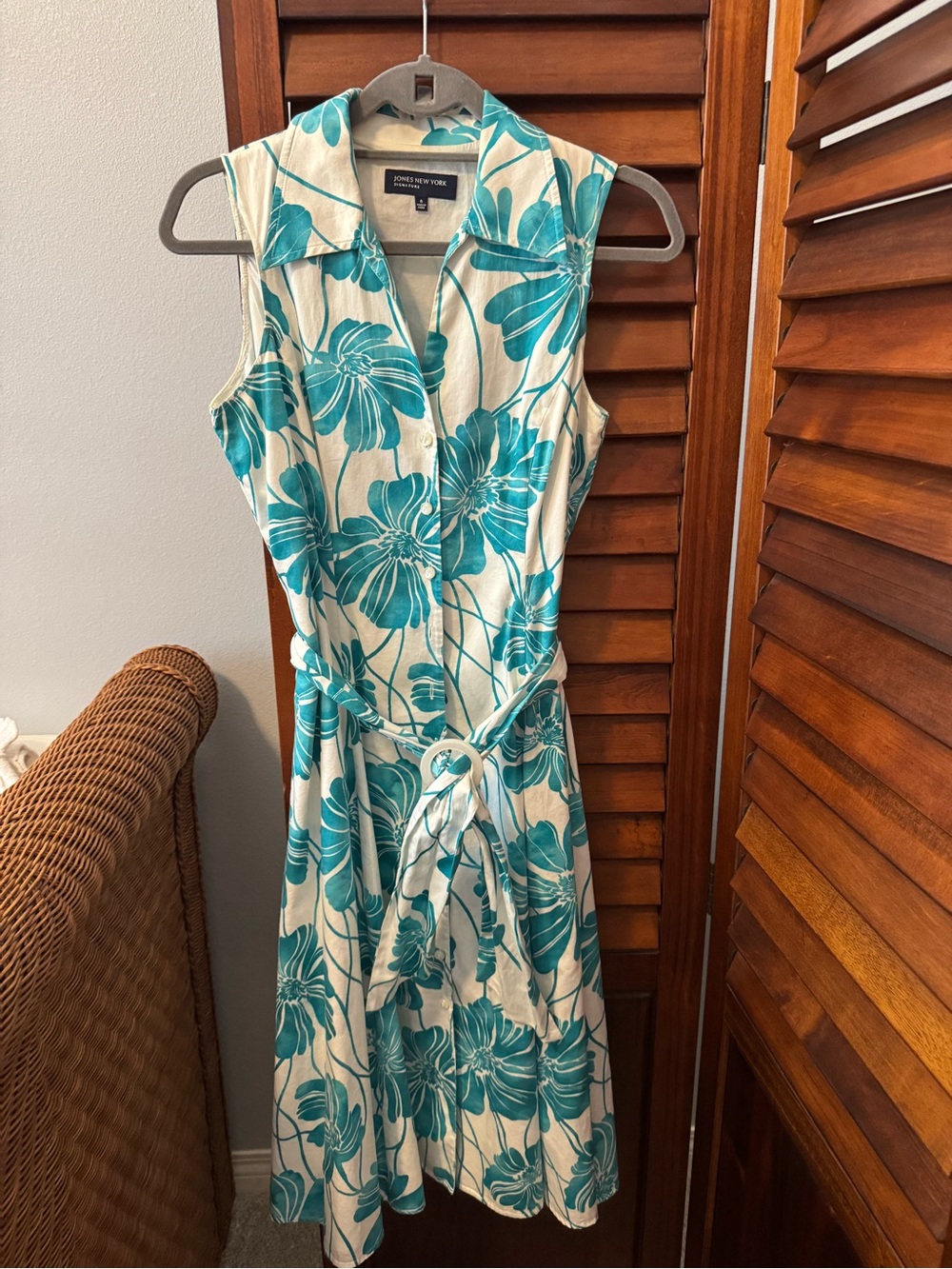 Jones New York Teal Floral Sleeveless Midi Dress